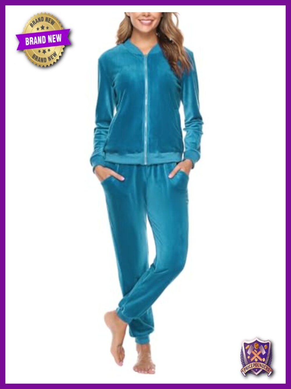 Velour Tracksuit Set Zip Up Jacket Drawstring Sweatpants Lounge Gym